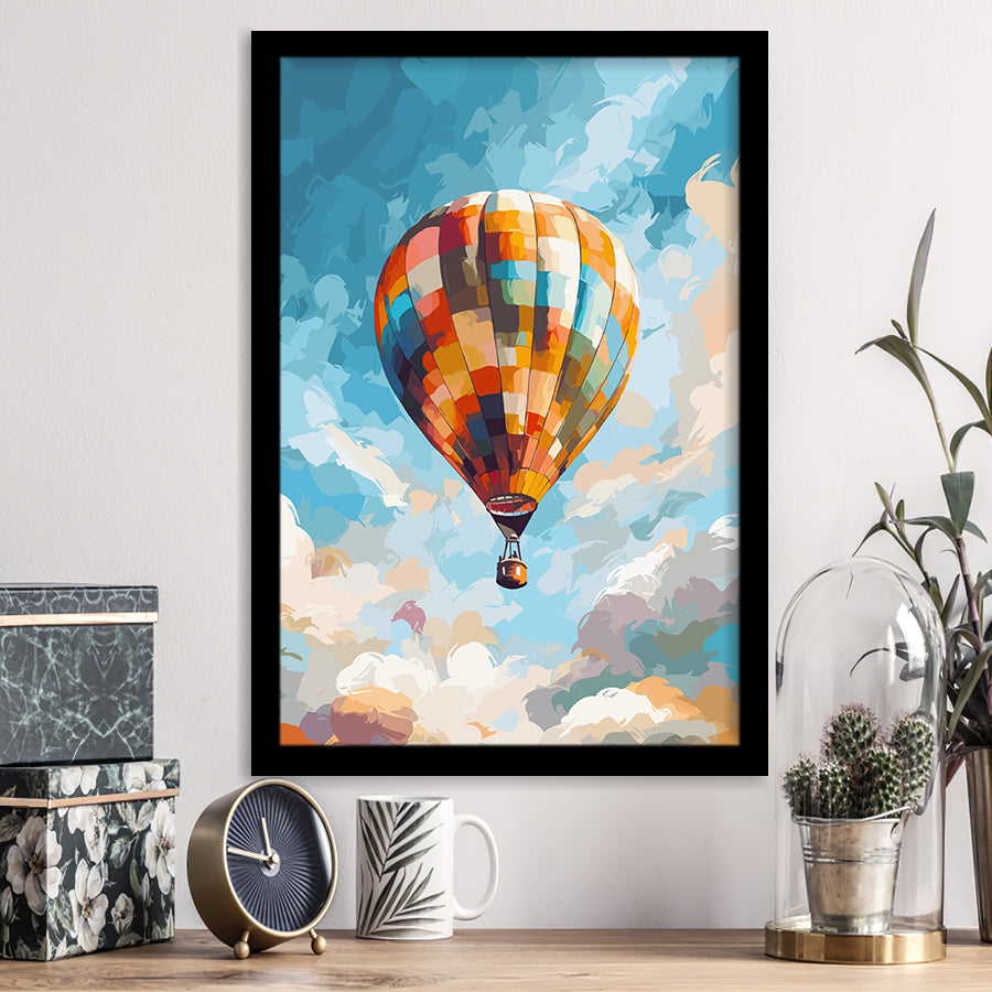 Colorful Air Balloon Water Color Painting Wall Art Framed Art Prints Wall Decor, Framed Picture, Large Picture