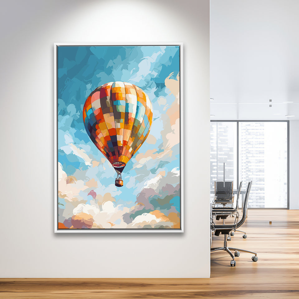 Colorful Air Balloon Water Color Painting Wall Art Framed Canvas Prints Wall Art, Floating Frame, Large Canvas Home Decor