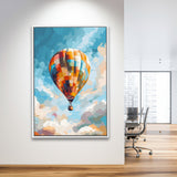 Colorful Air Balloon Water Color Painting Wall Art Framed Canvas Prints Wall Art, Floating Frame, Large Canvas Home Decor