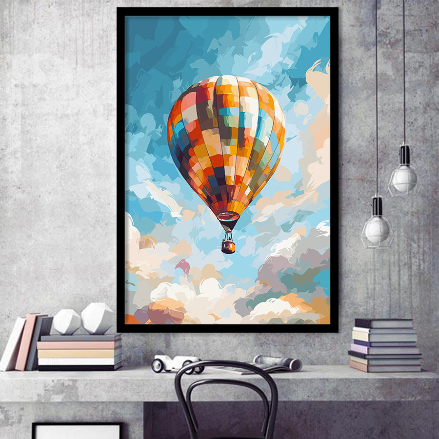 Colorful Air Balloon Water Color Painting Wall Art Framed Art Prints Wall Decor, Framed Picture, Large Picture