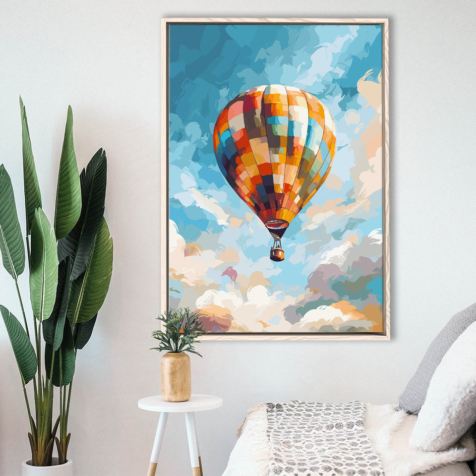 Colorful Air Balloon Water Color Painting Wall Art Framed Canvas Prints Wall Art, Floating Frame, Large Canvas Home Decor