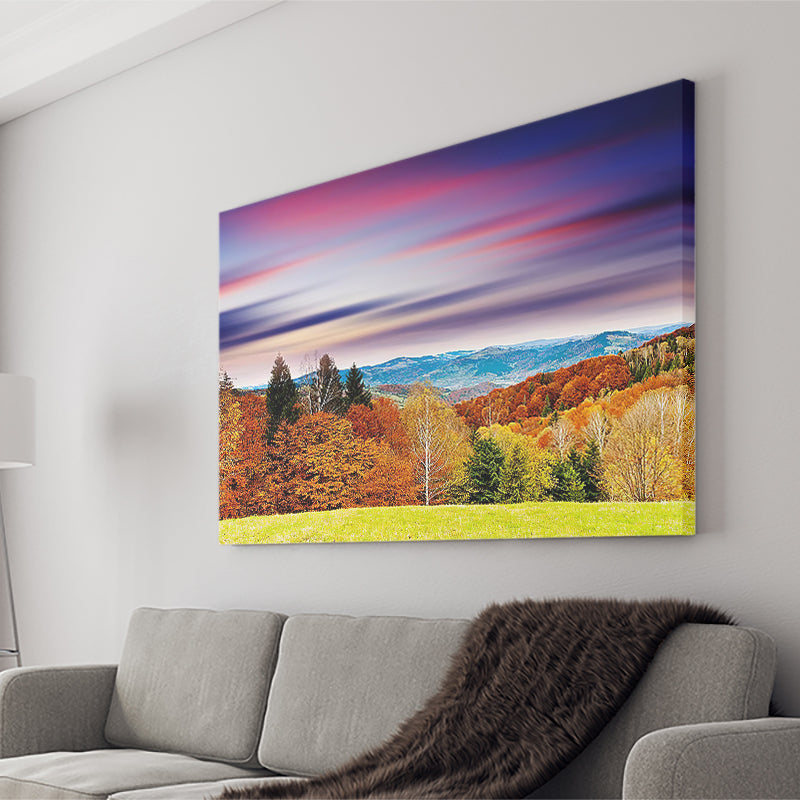 Colorful Autumn And Mountains View At Sunset Canvas Wall Art - Canvas Prints, Prints For Sale, Painting Canvas,Canvas On Sale 