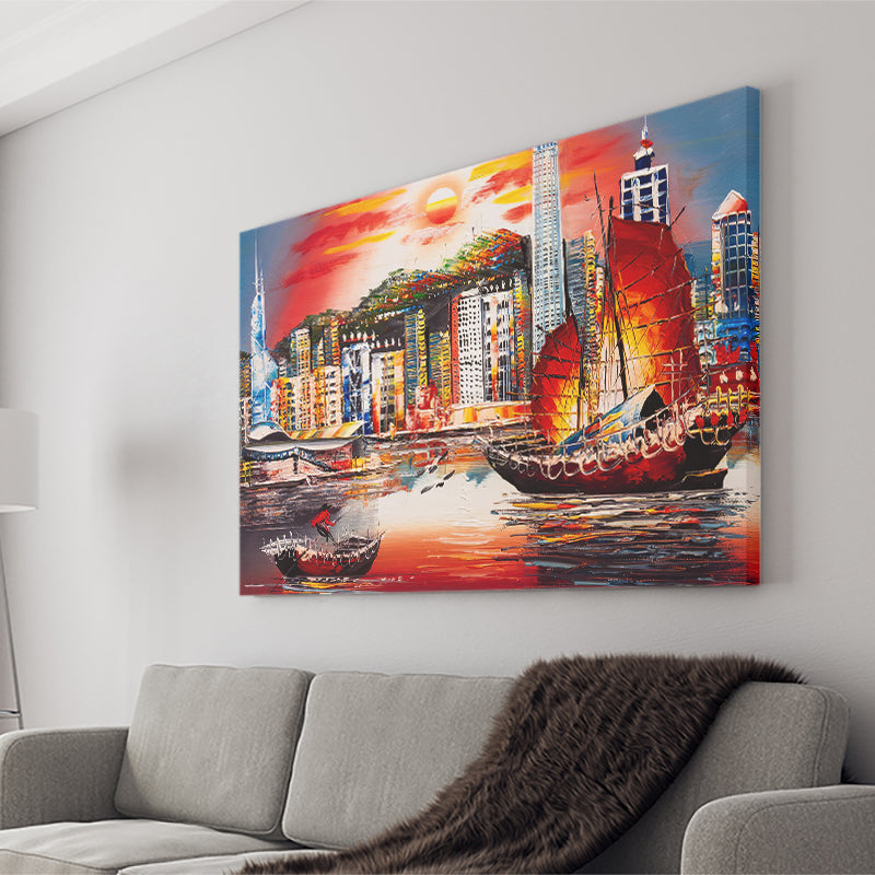 Colorful City Scenery Painting Canvas Wall Art - Canvas Prints, Prints for Sale, Canvas Painting, Home Decor