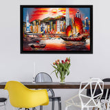 Colorful City Scenery Painting Framed Canvas Wall Art - Canvas Prints, Framed Art, Prints for Sale, Canvas Painting