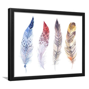 Colorful Feathers Watercolor Beauty Framed Wall Art Print - Framed Art, Prints for Sale, Painting Art, Painting Prints