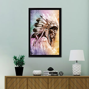 Colorful Indian Worrior Painting Framed Canvas Wall Art - Canvas Prints,Framed Art, Prints for Sale, Canvas Painting