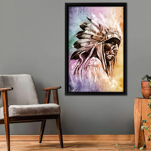 Colorful Indian Worrior Painting Framed Canvas Wall Art - Canvas Prints,Framed Art, Prints for Sale, Canvas Painting