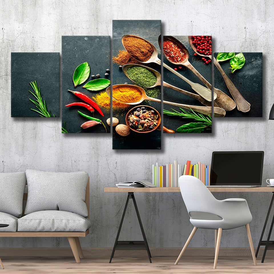 Colorful Kitchen 5 Piece Canvas Prints Wall Art Decor, Multi Panels, Mixed Canvas