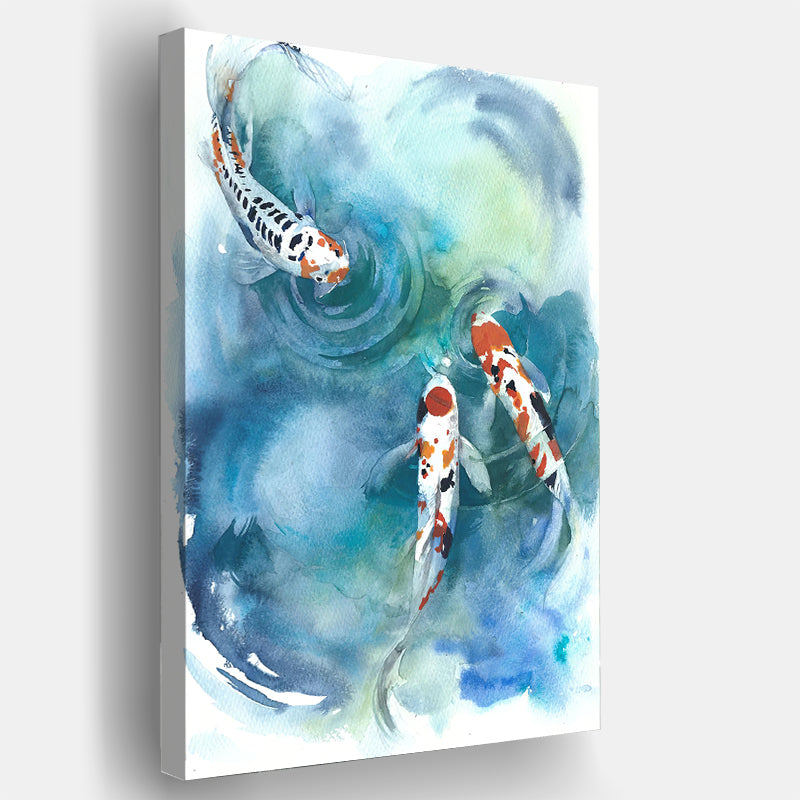 Koi Fish Underwater, Nature Pond, Watercolor Illustration, Canvas Print /  Canvas Art by N Akkash - Fine Art America