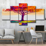 Colorful Tree Print Wall Art 5 Piece Canvas Prints Wall Art Decor, Multi Panels, Mixed Canvas