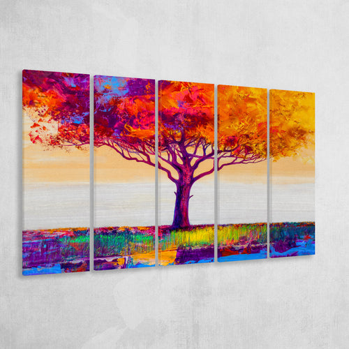 Colorful Tree Print Wall Art 5 Piece B Canvas Prints Wall Art, Multi Panels,Large Canvas