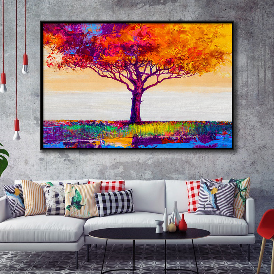 Colorful Tree Print Wall Art Framed Canvas Prints Wall Art Decor, Framed Picture, Floating Frame