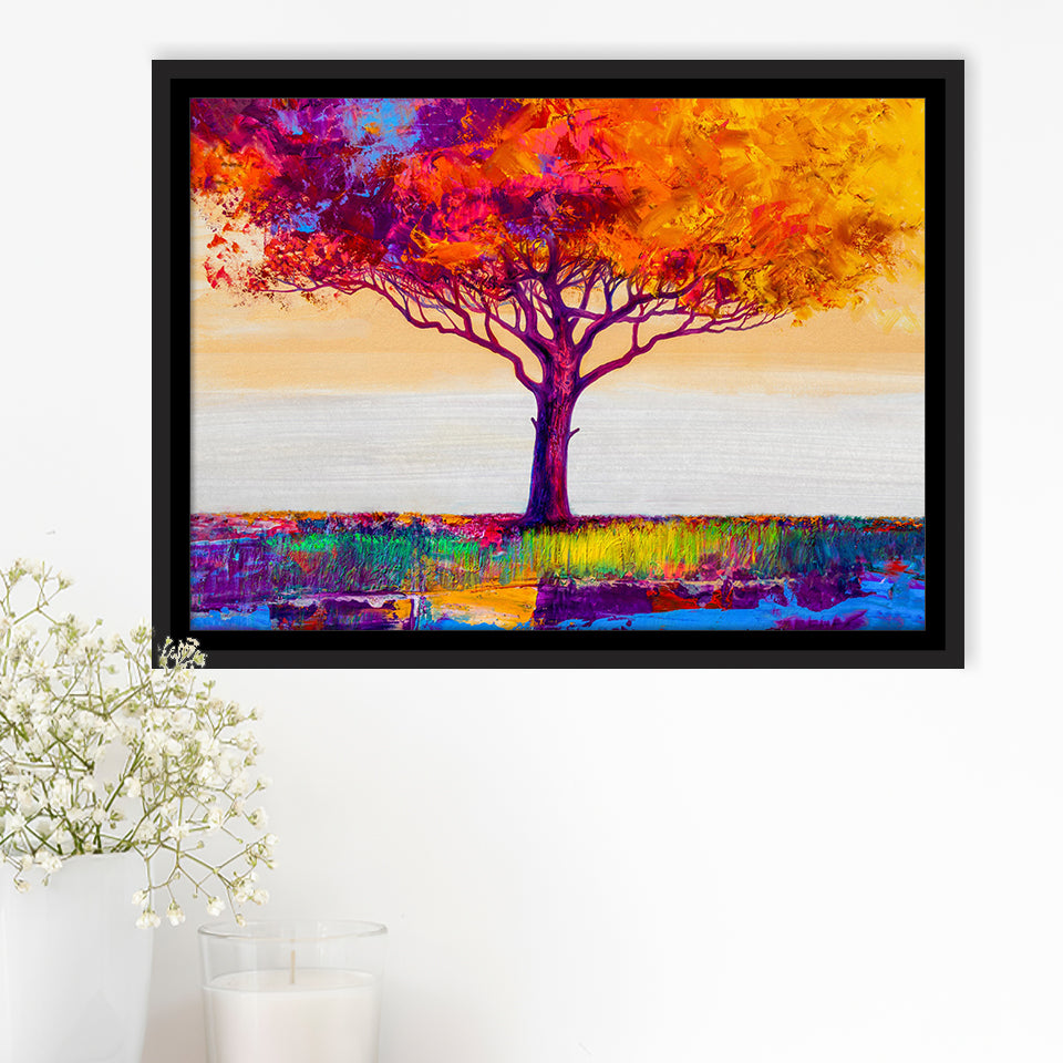 Colorful Tree Print Wall Art Framed Canvas Prints Wall Art Decor, Framed Picture, Floating Frame