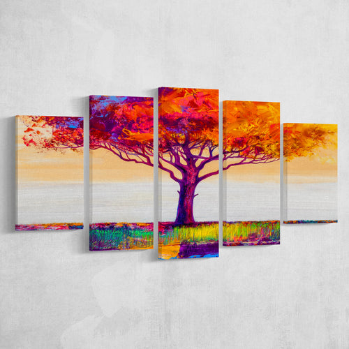 Colorful Tree Print Wall Art 5 Piece Canvas Prints Wall Art Decor, Multi Panels, Mixed Canvas