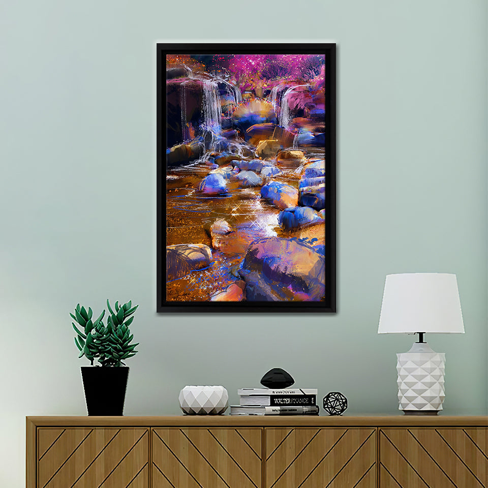 Colorful Waterfall Painting Waterfall Framed Canvas Wall Art - Canvas Prints,Framed Art, Prints for Sale, Canvas Painting