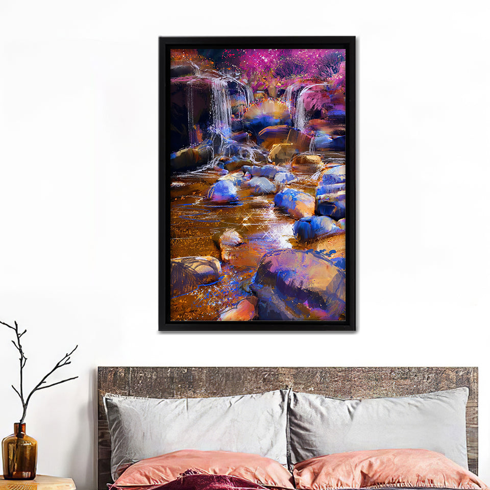 Colorful Waterfall Painting Waterfall Framed Canvas Wall Art - Canvas Prints,Framed Art, Prints for Sale, Canvas Painting