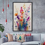 Colorful Wildflower Art, Bright Floral Watercolor Flowers V1 Framed Art Prints Wall Decor, Framed Picture, Large Picture