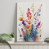 Colorful Wildflower Art, Bright Floral Watercolor Flowers V1 Canvas Prints Wall Art, Home Living Room Decor, Large Canvas
