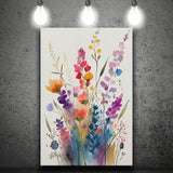 Colorful Wildflower Art, Bright Floral Watercolor Flowers V1 Canvas Prints Wall Art, Home Living Room Decor, Large Canvas