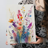 Colorful Wildflower Art, Bright Floral Watercolor Flowers V1 Canvas Prints Wall Art, Home Living Room Decor, Large Canvas