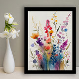 Colorful Wildflower Art, Bright Floral Watercolor Flowers V1 Framed Art Prints Wall Decor, Framed Picture, Large Picture