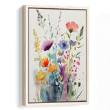 Colorful Wildflower Art, Bright Floral Watercolor Flowers V2 Framed Canvas Prints Wall Art, Floating Frame, Large Canvas