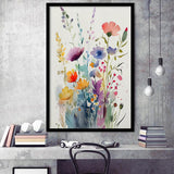 Colorful Wildflower Art, Bright Floral Watercolor Flowers V2 Framed Art Prints Wall Decor, Framed Picture, Large Picture