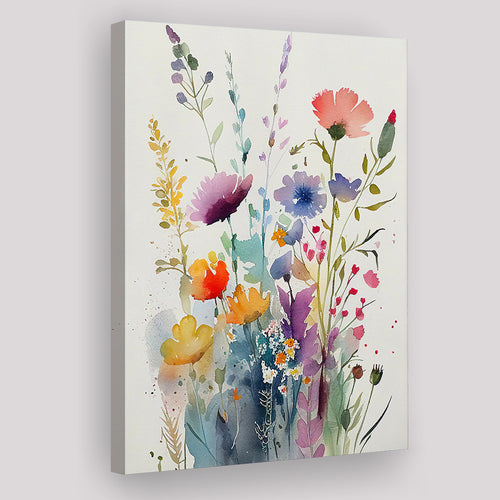 Colorful Wildflower Art, Bright Floral Watercolor Flowers V2 Canvas Prints Wall Art, Home Living Room Decor, Large Canvas