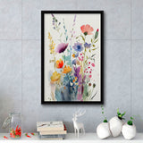 Colorful Wildflower Art, Bright Floral Watercolor Flowers V2 Framed Canvas Prints Wall Art, Floating Frame, Large Canvas