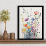 Colorful Wildflower Art, Bright Floral Watercolor Flowers V2 Framed Canvas Prints Wall Art, Floating Frame, Large Canvas