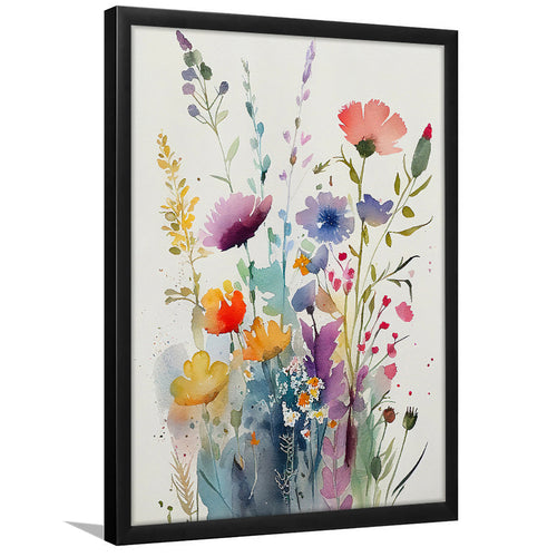 Colorful Wildflower Art, Bright Floral Watercolor Flowers V2 Framed Art Prints Wall Decor, Framed Picture, Large Picture