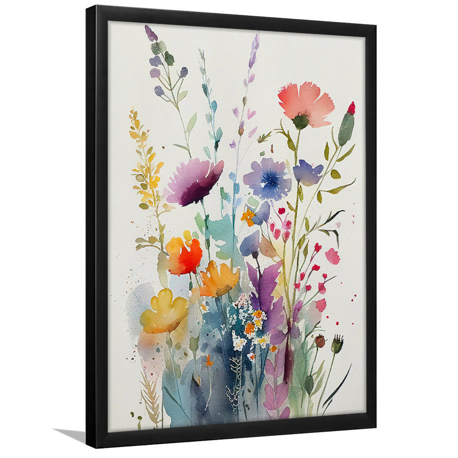 Colorful Wildflower Art, Bright Floral Watercolor Flowers V2 Framed Art Prints Wall Decor, Framed Picture, Large Picture