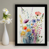 Colorful Wildflower Art, Bright Floral Watercolor Flowers V2 Framed Art Prints Wall Decor, Framed Picture, Large Picture
