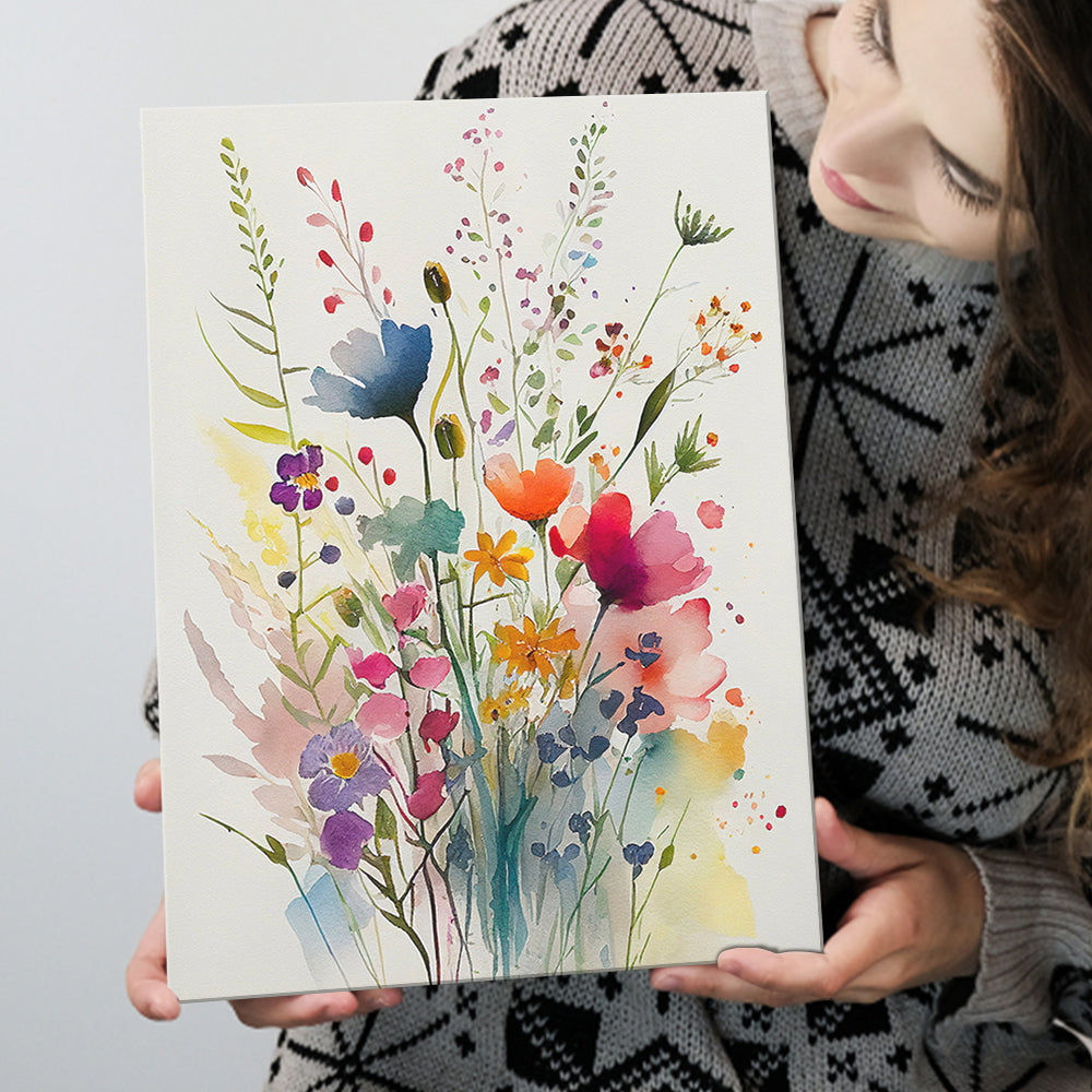 Colorful Wildflower Art, Bright Floral Watercolor Flowers V3 Canvas Pr ...