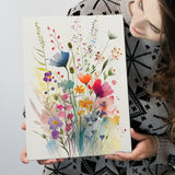 Colorful Wildflower Art, Bright Floral Watercolor Flowers V3 Canvas Prints Wall Art, Home Living Room Decor, Large Canvas