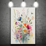 Colorful Wildflower Art, Bright Floral Watercolor Flowers V3 Canvas Prints Wall Art, Home Living Room Decor, Large Canvas