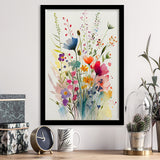 Colorful Wildflower Art, Bright Floral Watercolor Flowers V3 Framed Art Prints Wall Decor, Framed Picture, Large Picture