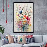 Colorful Wildflower Art, Bright Floral Watercolor Flowers V3 Framed Art Prints Wall Decor, Framed Picture, Large Picture
