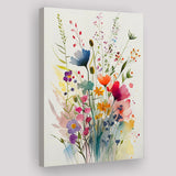Colorful Wildflower Art, Bright Floral Watercolor Flowers V3 Canvas Prints Wall Art, Home Living Room Decor, Large Canvas