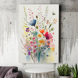 Colorful Wildflower Art, Bright Floral Watercolor Flowers V3 Canvas Prints Wall Art, Home Living Room Decor, Large Canvas