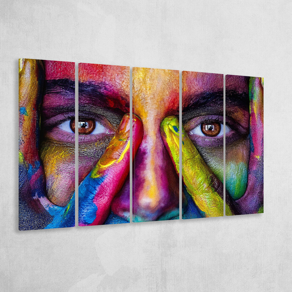Colorful Woman Face 5 Piece B Canvas Prints Wall Art Decor, Multi Panels,Large Canvas, Home Decor