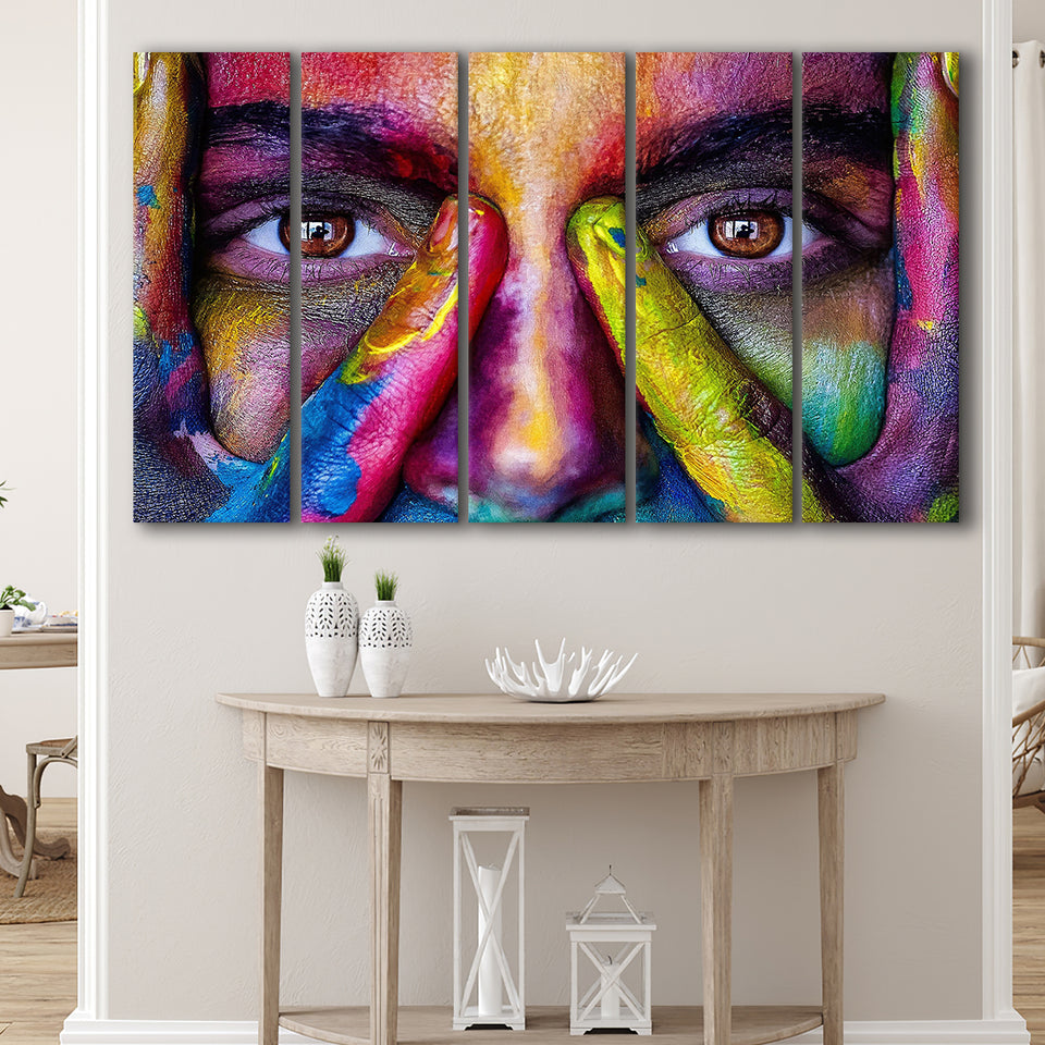 Colorful Woman Face 5 Piece B Canvas Prints Wall Art Decor, Multi Panels,Large Canvas, Home Decor
