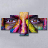 Colorful Woman Face 5 Pieces Canvas Prints Wall Art Decor - Painting Canvas, Mixed Canvas, Multi Panels