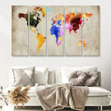 Colorful World Map 5 Pieces Canvas Prints Wall Art - Painting Canvas, Multi Panels, Wall Decor