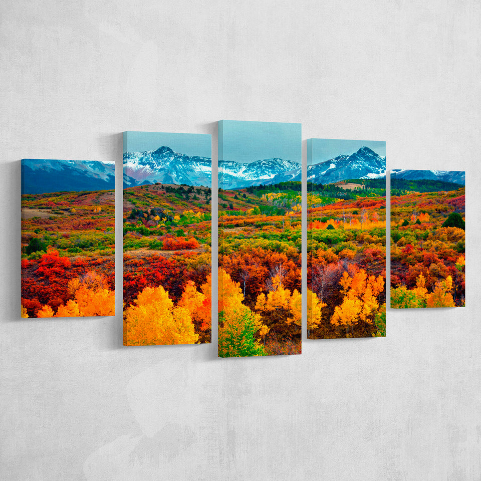 Colorful Mountains 5 Piece Canvas Prints Wall Art Decor, Multi Panels, Mixed Canvas