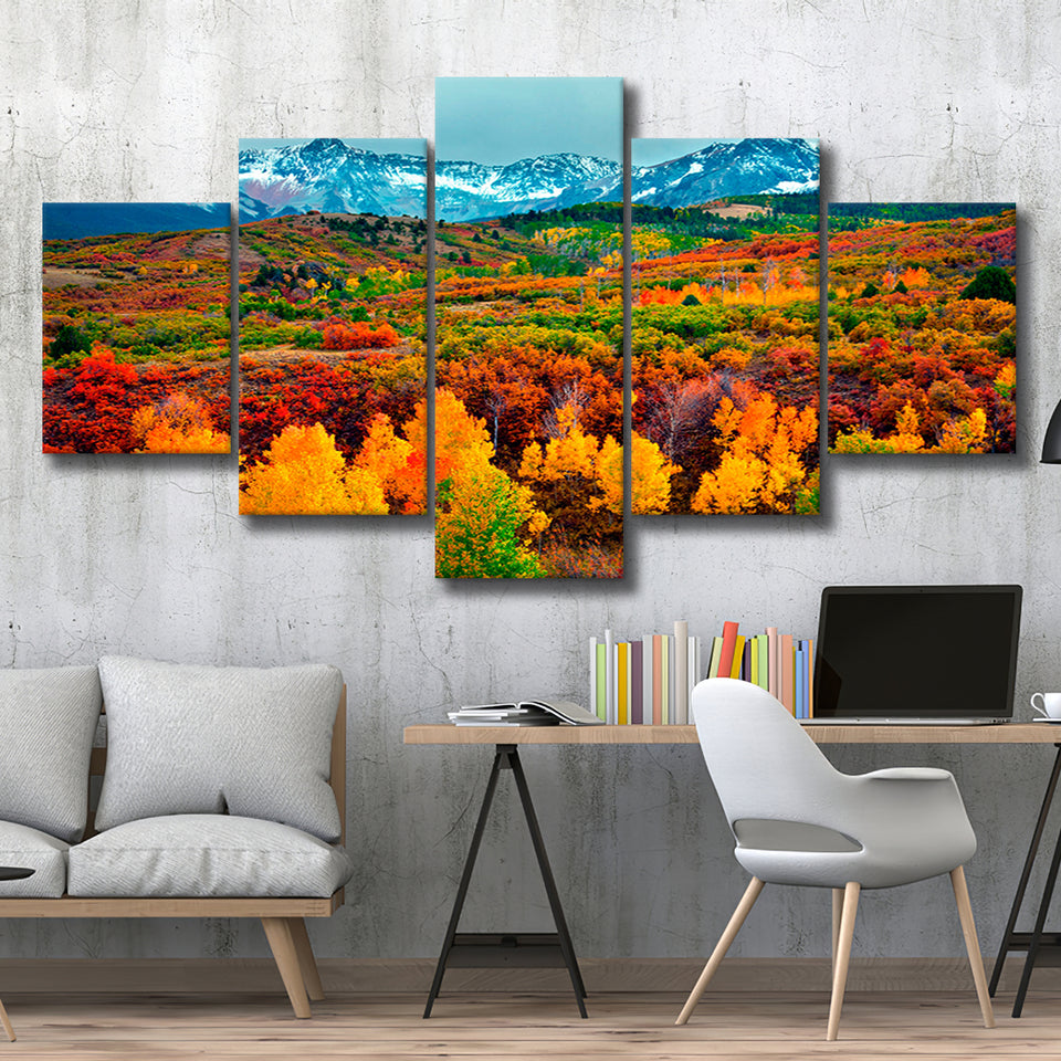 Colorful Mountains 5 Piece Canvas Prints Wall Art Decor, Multi Panels, Mixed Canvas