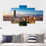 Colorful Nights At Taipei 5 Pieces Canvas Prints Wall Art - Painting Canvas, Multi Panel, Wall Decor, Canvas Art