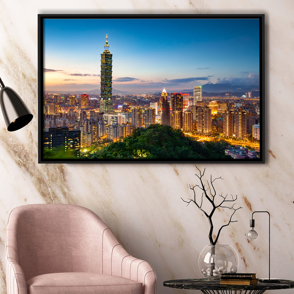 Colorful Nights At Taipei Framed Canvas Prints Wall Art - Painting Canvas, Wall Decor, Canvas Art, Floating Frame