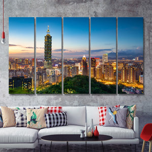 Colorful Nights At Taipei 101 5 Pieces B Canvas Prints Wall Art - Painting Canvas, Multi Panels,5 Panel, Wall Decor
