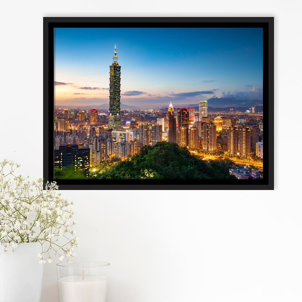 Colorful Nights At Taipei Framed Canvas Prints Wall Art - Painting Canvas, Wall Decor, Canvas Art, Floating Frame